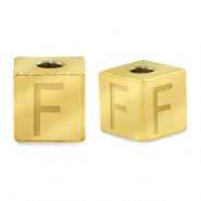 Kralen van stainless steel Roestvrij staal (RVS) letter F Goud