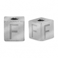 Kralen van stainless steel Roestvrij staal (RVS) letter F Zilver