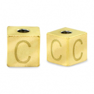 Kralen van stainless steel Roestvrij staal (RVS) letter C Goud