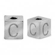 Kralen van stainless steel Roestvrij staal (RVS) letter C Zilver