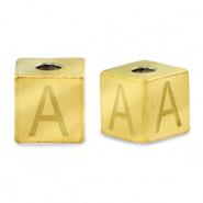 Kralen van stainless steel Roestvrij staal (RVS) letter A Goud
