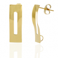 Oorbellen van Stainless steel Roestvrij staal (RVS) oorsteker rectangle met oogje Goud