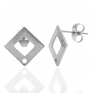 Oorbellen van Stainless steel Roestvrij staal (RVS) oorsteker square met oogje Zilver