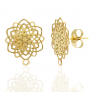 Oorbellen van Stainless steel Roestvrij staal (RVS) oorsteker bohemian flower met oogje Goud