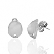 Oorbellen van Stainless steel Roestvrij staal (RVS) oorsteker oval met oogje Zilver