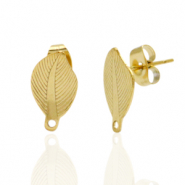 Oorbellen van Stainless steel Roestvrij staal (RVS) oorsteker leaf met oogje Goud