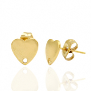Oorbellen van Stainless steel Roestvrij staal (RVS) oorsteker heart met oogje Goud