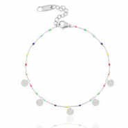 Enkelbandjes van Stainless steel Roestvrij staal (RVS) rainbow coins Zilver-multicolour