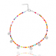 Enkelbandjes van Stainless steel Roestvrij staal (RVS) rocailles en coins Zilver-multicolour