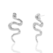 Oorbellen van Stainless steel Roestvrij staal (RVS) oorsteker snake Zilver