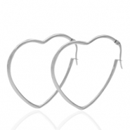Oorbellen van Stainless steel Roestvrij staal (RVS) oorbellen heart Zilver