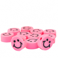Polymeer kraal smiley Neon pink
