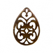 Hangers van resin druppel barok 38x27mm Toffee brown