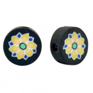 Polymeer kraal flower Black-yellow