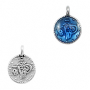 Metaal bedels DQ religieus muntje Antiek zilver-jeans blue transparant (nikkelvrij)