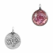 Metaal bedels DQ religieus muntje Antiek zilver-pink transparant (nikkelvrij)