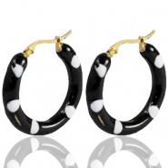 Oorbellen van Stainless steel Roestvrij staal (RVS) creolen enamel 30mm Black white-gold