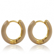 Oorbellen van Stainless steel Roestvrij staal (RVS) creolen enamel 16mm Nude brown-gold