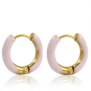 Oorbellen van Stainless steel Roestvrij staal (RVS) creolen enamel 16mm Soft light pink-gold