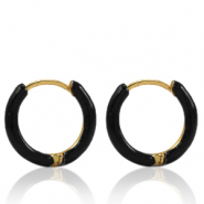 Oorbellen van Stainless steel Roestvrij staal (RVS) creolen enamel 17mm Black-gold
