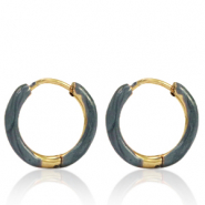 Oorbellen van Stainless steel Roestvrij staal (RVS) creolen enamel 14mm Blue grey-gold