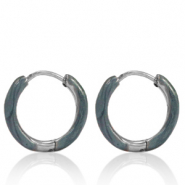 Oorbellen van Stainless steel Roestvrij staal (RVS) creolen enamel 14mm Blue grey-silver