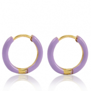 Oorbellen van Stainless steel Roestvrij staal (RVS) creolen enamel 14mm Lavender purple-gold