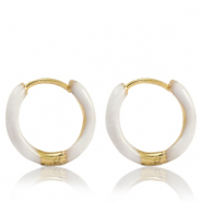 Oorbellen van Stainless steel Roestvrij staal (RVS) creolen enamel 17mm White-gold