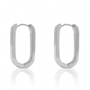 Oorbellen van Stainless steel Roestvrij staal (RVS) oval Zilver
