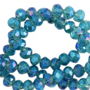Facet kralen top quality disc 6x4 mm Pacific blue-AB coating