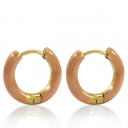 Oorbellen van Stainless steel Roestvrij staal (RVS) creolen enamel 16mm Sandstone brown-gold