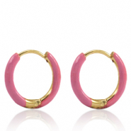 Oorbellen van Stainless steel Roestvrij staal (RVS) creolen enamel 14mm Thulian pink-gold