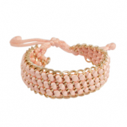 Satijnkoord geweven armbanden met jasseron Gold-salmon pink