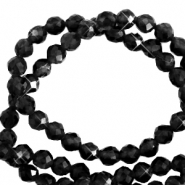 Kralen natuursteen facet geslepen 3mm Jet black-pearl shine coating