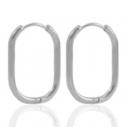 Oorbellen van Stainless steel Roestvrij staal (RVS) creolen oval Silver