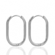 Oorbellen van Stainless steel Roestvrij staal (RVS) creolen oval Silver
