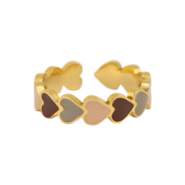 Ringen van Stainless steel Roestvrij staal (RVS) enamel heart Multicolour grey-gold