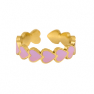 Ringen van Stainless steel Roestvrij staal (RVS) enamel heart Lilac-gold