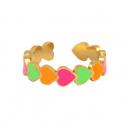 Ringen van Stainless steel Roestvrij staal (RVS) enamel heart Neon multicolour-gold