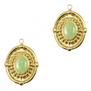 Bedels van Stainless steel Roestvrij staal (RVS) oval met natuursteen Gold-honeydew green