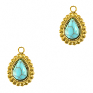 Bedels van Stainless steel Roestvrij staal (RVS) drop met natuursteen Gold-turquoise