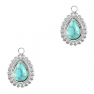 Bedels van Stainless steel Roestvrij staal (RVS) drop met natuursteen Silver-turquoise