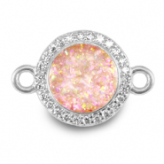TQ metaal brass bedels tussenstuk 12mm enamel Silver-light pink