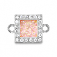 TQ metaal brass bedels tussenstuk square enamel Silver-light pink