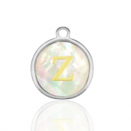 Bedels van Stainless steel Roestvrij staal (RVS) bedels 12mm shell initial&nbsp;Z White (natuurlijke kleur)-silver