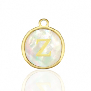 Bedels van Stainless steel Roestvrij staal (RVS) bedels 12mm shell initial&nbsp;Z White (natuurlijke kleur)-gold