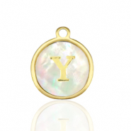 Bedels van Stainless steel Roestvrij staal (RVS) bedels 12mm shell initial&nbsp;Y White (natuurlijke kleur)-gold