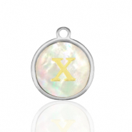 Bedels van Stainless steel Roestvrij staal (RVS) bedels 12mm shell initial&nbsp;X White (natuurlijke kleur)-silver