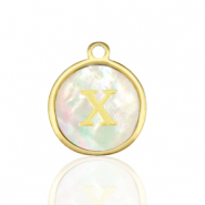 Bedels van Stainless steel Roestvrij staal (RVS) bedels 12mm shell initial&nbsp;X White (natuurlijke kleur)-gold