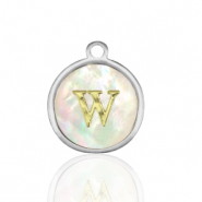 Bedels van Stainless steel Roestvrij staal (RVS) bedels 12mm shell initial&nbsp;W White (natuurlijke kleur)-silver
